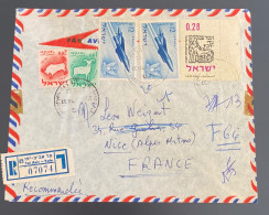 ISRAEL 1962 Rec. Letter From TEL AVIV  To NICE France With 5 Stamps (aeroplane Animals) - Storia Postale