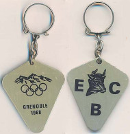 Porte-clefs Métallique E C B. Boucherie Des Xèmes Jeux Olympiques D'Hiver De GRENOBLE 1968  Olympic Games 68 Noir / Doré - Other & Unclassified