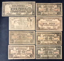 Filippine Philippines Emergency Notes WWII 1942 Emissioni Locali 8 Banconote LOTTO 2926 - Filipinas