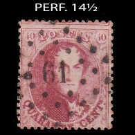 BELGIUM.1863.K. Leopold I.40c.YVERT 16B.CANCEL 61.PERF. 14½ - 1863-1864 Medaglioni (13/16)