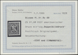 9z DD AM-Post 25 Pf Doppelbilddruck, Befund Hettler BPP ** Postfr. Einwandfrei - Neufs