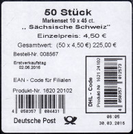 FB 59 Sächsische Schweiz, Folienblatt-BANDEROLE Mit DHL-Code - 2011-2020