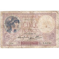 France, 5 Francs, Violet, 1939, N.64781, TB, Fayette:04.12, KM:83 - 5 F 1917-1940 ''Violet''