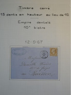DK0 FRANCE  BELLE LETTRE RARE 1867+ N°21 TIMBRE CARRé PIQUETAGE DE WASSY +VU BEHR.DISPERSION DE COLLECTION+ - 1862 Napoleone III
