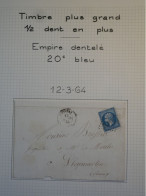 DK0 FRANCE  BELLE LETTRE RARE 1864+ N°22 TIMBRE PIQUETAGE DE POITIERS  +VU BEHR.DISPERSION DE COLLECTION+ - 1862 Napoléon III.