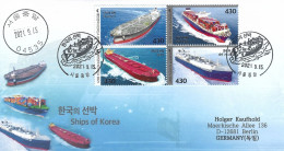 Korea 2021 Hwaseong Crude Oil Carrier LNG Carrier Container Ship Bulk Carrier Silver Foiling FDC Cover - Pétrole
