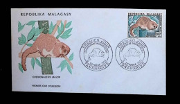 CL, FDC, Premier Jour, Madagascar, Repoblika  Malagasy, 9 Octobre 1973, Tananarive, Lémuriens, Cheirogaleus Major - Madagascar (1960-...)