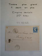 DK0 FRANCE  BELLE LETTRE RARE 1865 A FONTENAY+ N°22 TIMBRE PIQUETAGE DE NIORT + +VU BEHR.DISPERSION DE COLLECTION+ - 1862 Napoleone III