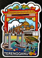 Malaysia Terengganu Gotochi Postcard MINT G10 Landmark Bridge Turtle Diving Mosque (odd Shape) - Malasia