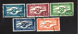 1941 - Portogallo - Portugal - Airmail - Shield And Propeller - 5 Stamps - Used - Used Stamps