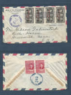 HONDURAS. 1953 (16 Nov) Danli, PA - USA, Belle Haven, Greenwich. Multifkd Ovptd Issue Envelope. Six Stamps Front + Rever - Honduras
