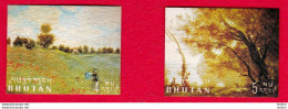 BHUTAN 1968 Stamps Embossed Art Paintings Monet Corot 4 & 5 Nu MNH Bhoutan - Bhutan