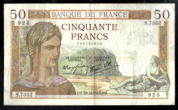 France 50 Francs 1934-1940 ''Cérès'' BILLET ÉMIS LE 30 - 12 - 1937 TBE - 50 F 1934-1940 ''Cérès''