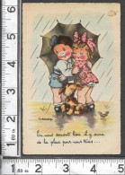 CARTE R. HAMEL Paris / ILLUSTRATION J GOUGEON / DEUX ENFANTS ET LE CHIEN S'ABRITENT SOUS UN PARAPLUIE / CIRCULEE 1948/RV - Gougeon