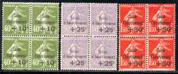 2668.FRANCE 1931 SINKING FUND Y.T.275-277,SC. B39-B41, VERY FINE MNH BLOCKS OF 4 - 1927-31 Sinking Fund