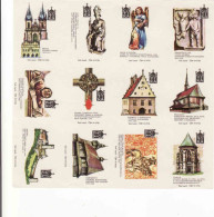 Czechoslovakia - 12 Czechia Matchbox Labels, Gothic Cultural Heritage, Praha, Levoča, Brandys Bardejov Hervartov Bezdez - Boites D'allumettes - Etiquettes