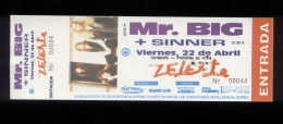 Mr Big + Sinner  Barcelona 1994 Tour Zeleste Concert Ticket New - Biglietti D'ingresso