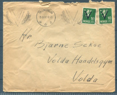 1941 Norway Trondheim 10ore "V" Overprint Cover - Volda - Cartas & Documentos