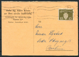 1944 Norway Oslo Luftvernsjefen Tjansteffrimarken Officials Postcard  - Storia Postale