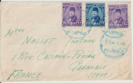 1947 - EGYPTE - CACHET BLEU !! ENVELOPPE PETIT FORMAT CARTE DE VISITE De HELIOPOLIS => GRENOBLE - Briefe U. Dokumente