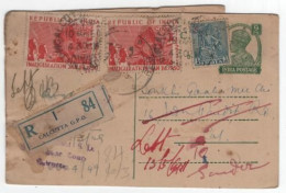 British India 1950 Republic,King George VI 9 Ps Post Card ,Registered With Acknowledgement, Returned, (**) Inde Indien - Covers & Documents