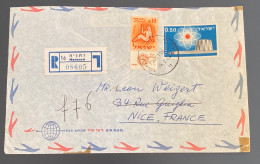 ISRAEL 1964 Rec-Letter From NETANYA To NICE France With 2 Stamps (Virgo With Tab) - Gebraucht (mit Tabs)