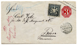 ALLEMAGNE - WURTEMBERG - 7 KR SUR ENTIER 3KR POUR LA SUISSE, 1869 - Storia Postale