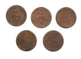 606/ Grande-Bretagne : Georges V : 5 X 1 Penny : 1912 - 1914 - 1920 - 1929 - 1936 - Other & Unclassified