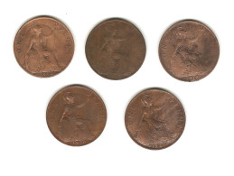 607/ Grande-Bretagne : Georges V : 5 X 1 Penny : 1914 - 1917 - 1918 - 1920 - 1921 - Other & Unclassified