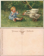 Kinder Künstlerkarte Goldene Kindheit Kraftprobe Wally Fialkowska 1913 - Portraits