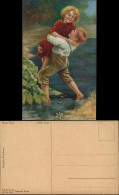 Kinder Künstlerkarte Hans Zahl Süße Junge Trägt Mädchen Last 1912 - Portraits