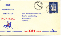 Norway Cover First SAS Flight Oslo - Copenhagen - Prestwick - Montreal 14-4-1958 - Covers & Documents