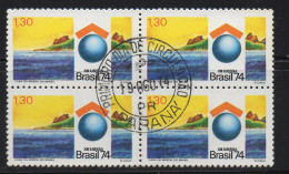 Brazil 1974 First Day Cancel On Block Of 4 - Ungebraucht