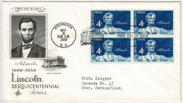 Vereinigte Staaten / USA 1959, Brief Ersttag Abraham Lincoln Washington - Chur (Schweiz) - Cartas & Documentos