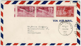 Vereinigte Staaten / USA 1957, Air Mail Philadelphia - Chur (Schweiz) - Covers & Documents