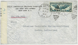 Vereinigte Staaten / USA 1942, Air Mail New York - Zürich (Schweiz), Zensur / Censor - Covers & Documents