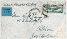 Vereinigte Staaten / USA 1941, Air Mail Transatlantic Clipper Philadelphia - Olten - Cartas & Documentos