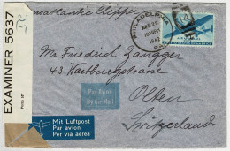 Vereinigte Staaten / USA 1942, Air Mail Atlantic Clipper Philadelphia - Olten (Schweiz), Zensur / Censor - Lettres & Documents