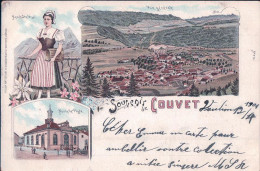 Souvenir De Couvet NE,  Nouvelle Poste Et Costume, 3 Vues, Litho Couleur (13.4.19103) - Couvet