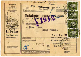 ALLEMAGNE - 30 PFGX12 PERFORES H P SUR PAKETKARTE POUR PARIS, 1932 - Cartas & Documentos