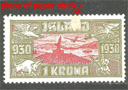 496 Iceland 1930 Millenium Parliament 1 Krona MH * Neuf (ISL-351) - Ungebraucht