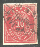 496 Iceland 1876 10 Aur Carmin Carmine Imperforate Non Dentelé (ISL-334) - Oblitérés