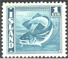 496 Iceland 1 Eyr Fish Poisson Perf 14x13.5 MH * Neuf CH (ISL-24) - Unused Stamps