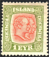 496 Iceland 1e 1915 Perf 14 MH * Neuf CH Thin Aminci (ISL-9) - Unused Stamps