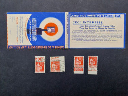 Carnet Vide 1935 Série 378 Paix 20x0,50f Rouge Couverture 10f  Ariane Pub Moët Blédine Ricqles Hahn 4 Oblitérés - Anciens : 1906-1965