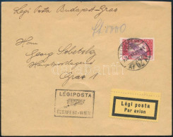 1926 Légi Ajánlott Levél Ikarusz 10.000K Egyes !! Bérmentesítéssel, BUDAPEST-WIEN Légiposta Irányító Bélyegzéssel Grazba - Altri & Non Classificati