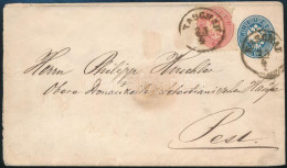 ~1864 10kr Díjjegyes Boríték 5kr (sérült / Damaged) Díjkiegészítéssel "KASCHAU" - Pest - Other & Unclassified