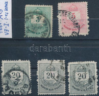 O 1881 5 Db Színesszámú Krajcáros 3kr, 5kr, 3x20kr Vízjel I., I. Lemez A 13 Fogazással, Bent Maradt Foglyukak (35.500) - Altri & Non Classificati