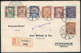 1915 Ajánlott Cenzúrázott Levél Hadisegély 7 Klf Színű Bélyeggel Bérmentesítve "ÉRSEKÚJVÁR" - "PFORZHEIM" (Németország) - Autres & Non Classés