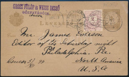 1897 2kr Díjjegyes Levelezőlap Színesszámú 2kr Díjkiegészítéssel Az USA-ba Küldve "PÁLYIN" (Gudlin 100 P) - "NEW YORK" - - Andere & Zonder Classificatie